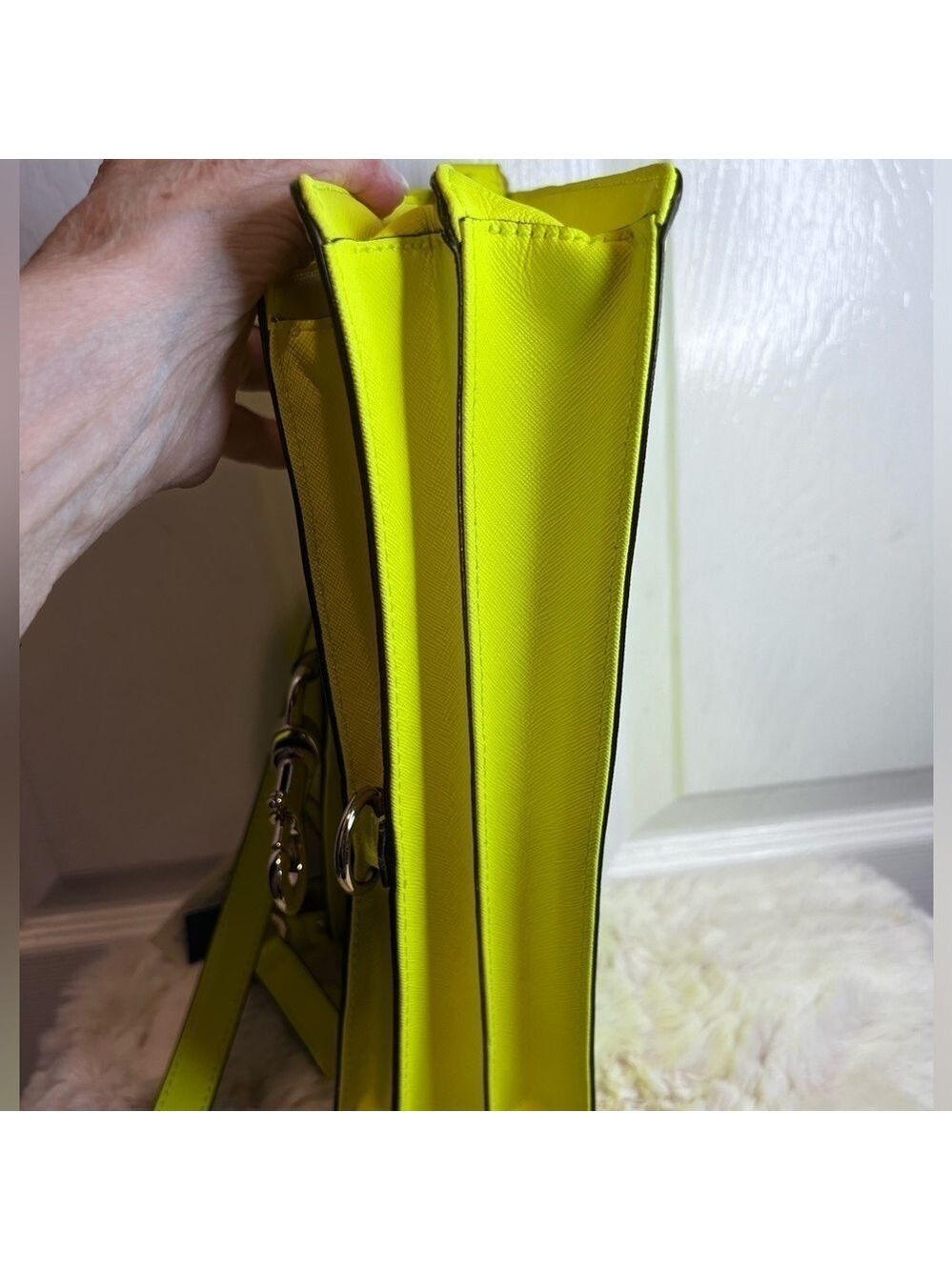 REBECCA MINKOFF HUDSON MOTO LEATHER NEON MARIGOLD BAG - Picture 12 of 16